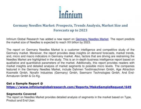 Germany Needles Market Prospects, Trends Analysis, Market Size and Forecasts up to 2023