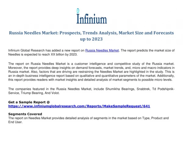 Russia Needles Market Prospects, Trends Analysis, Market Size and Forecasts up to 2023