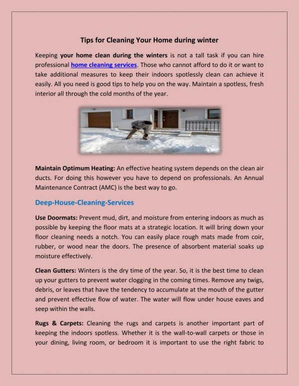 Tips for Cleaning Your Home during winter