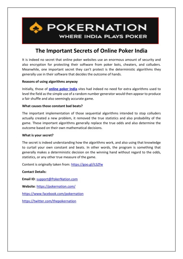 The Important Secrets of Online Poker India