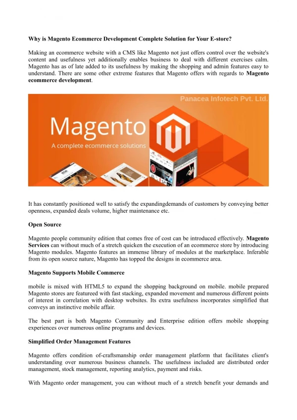 Why is Magento Ecommerce Development Complete Solution for Your E-store?