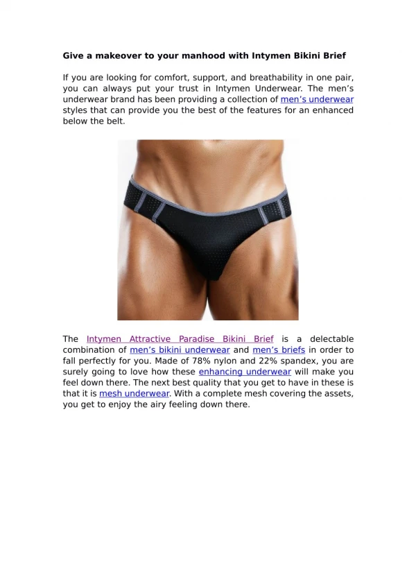 Give a makeover to your manhood with Intymen Bikini Brief