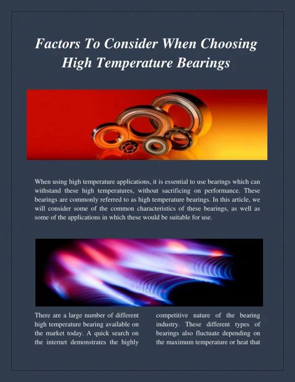 Factors To Consider When Choosing High Temperature Bearings