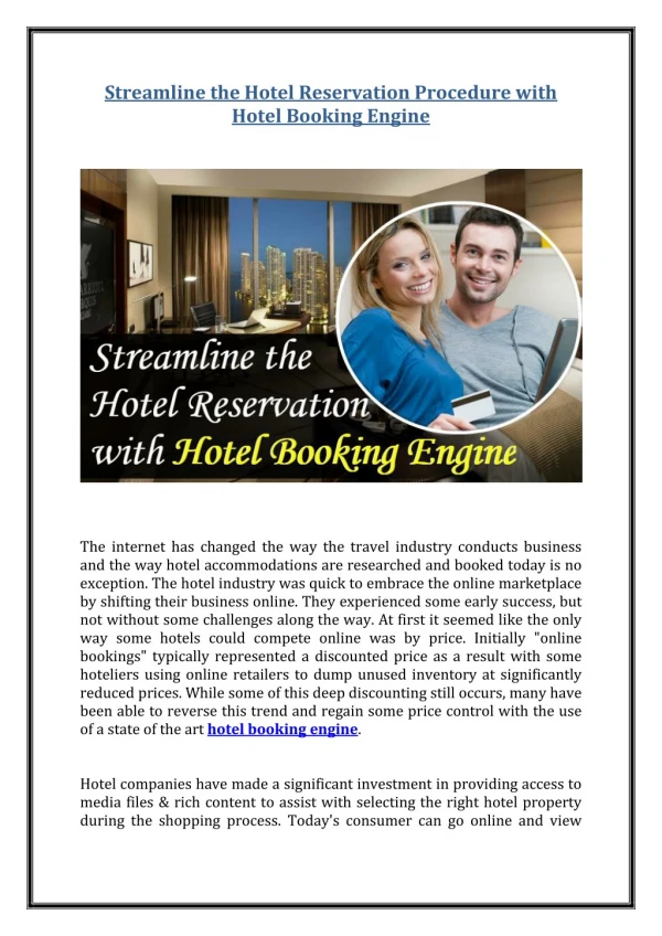 Streamline the Hotel Reservation Procedure with Hotel Booking Engine