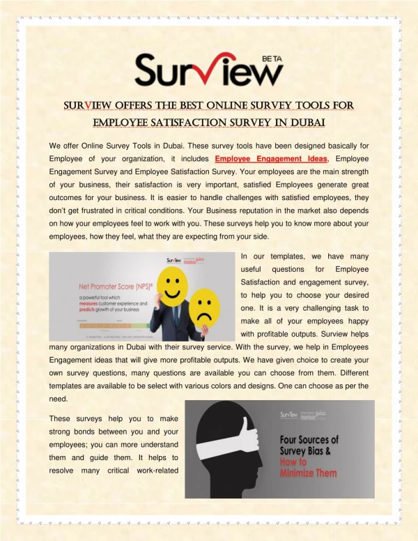 Surview offers the best Online Survey Tools for Employee Satisfaction Survey in Dubai
