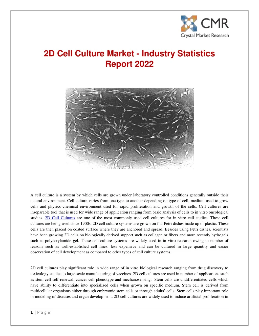 2d cell culture market industry statistics report
