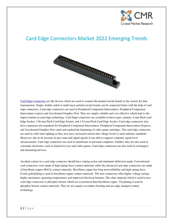 Card Edge Connectors Market 2022 Emerging Trends