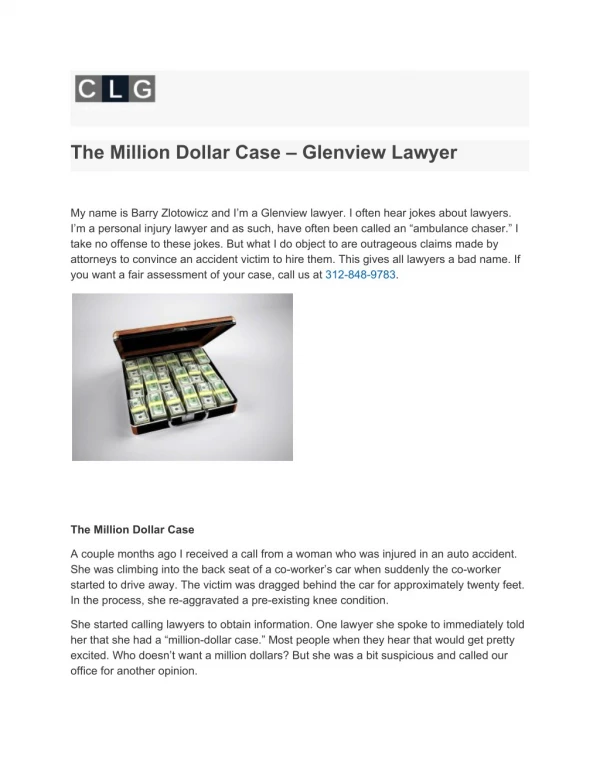 The Million Dollar Case – Glenview Lawyer