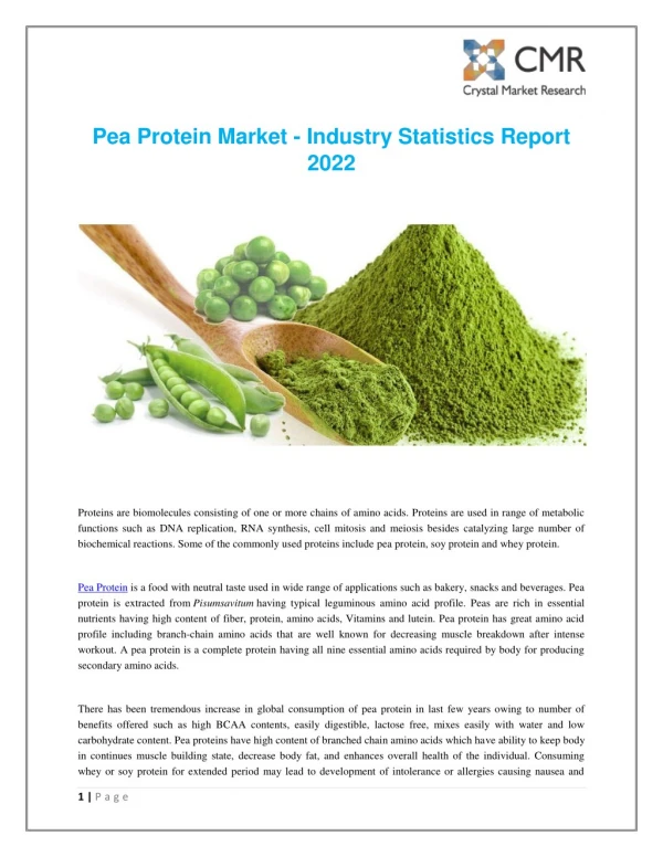 Pea Protein Market - Industry Statistics Report 2022