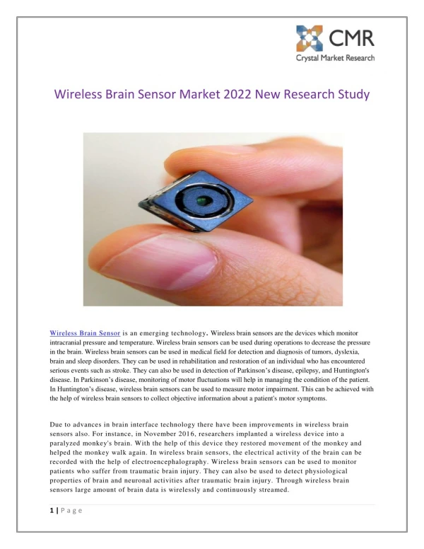 Wireless Brain Sensor Market 2022 New Research Study