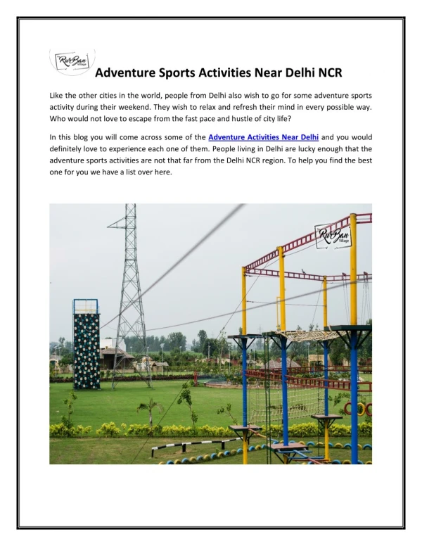 Adventure Activities Near Delhi