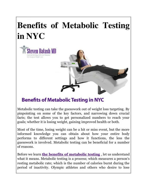 Benefits of Metabolic Testing in NYC