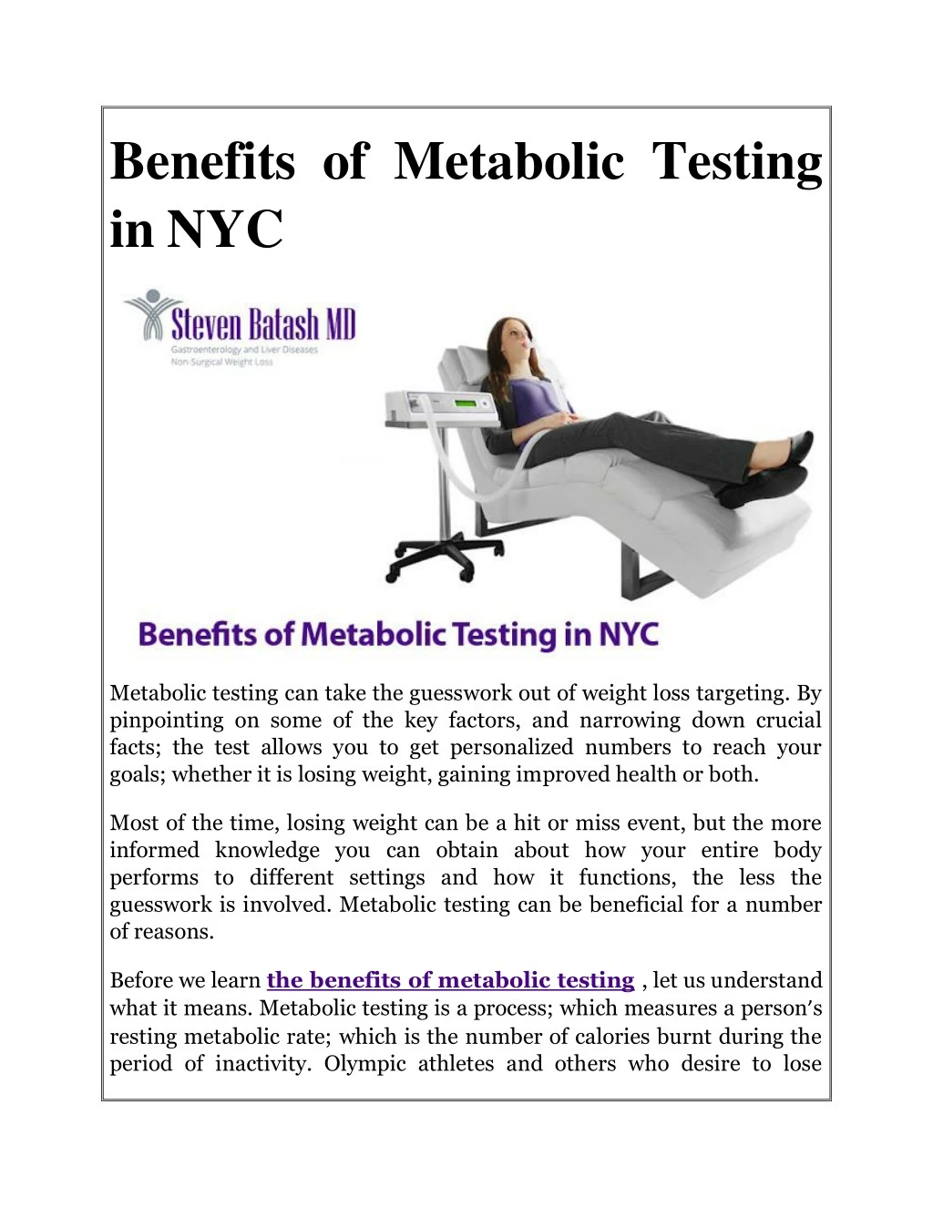 benefits of metabolic testing in nyc