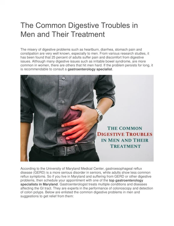 The Common Digestive Troubles in Men and Their Treatment