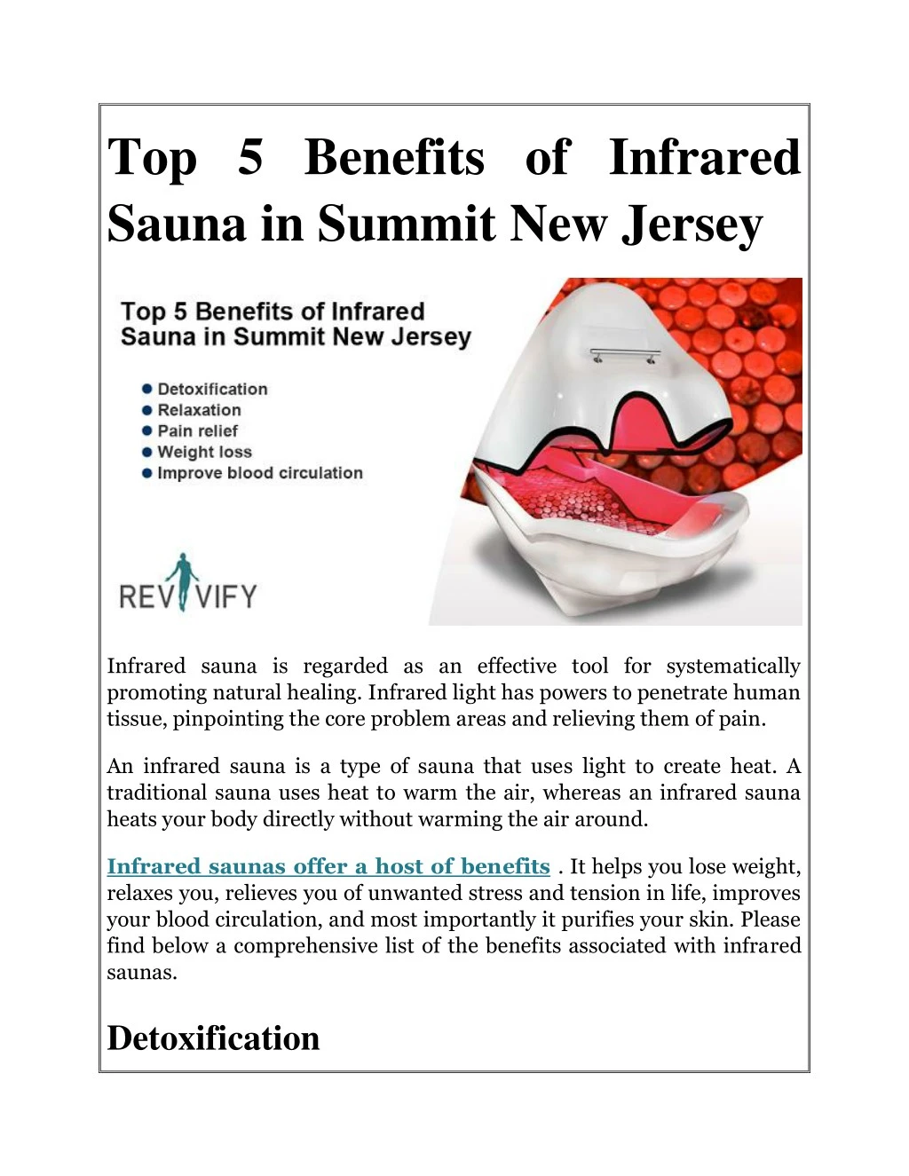 top 5 benefits of infrared sauna in summit