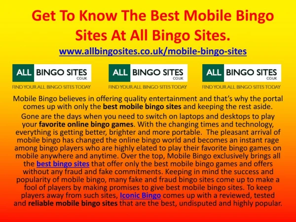 Get To Know The Best Mobile Bingo Sites At All Bingo Sites.