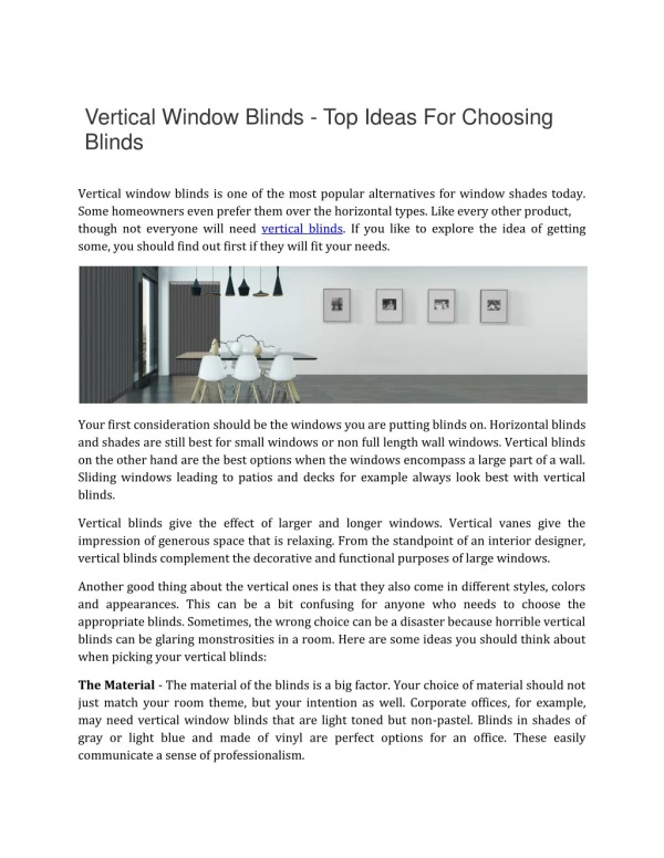 Vertical Window Blinds - Top Ideas For Choosing Blinds