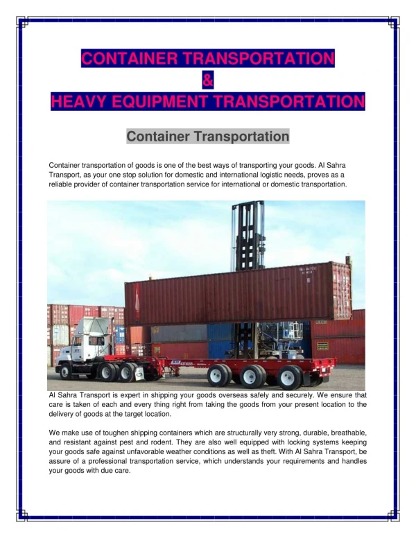Container Transport Service Mena Region