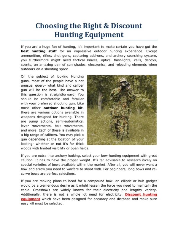 Choosing the Right & Discount Hunting Equipment