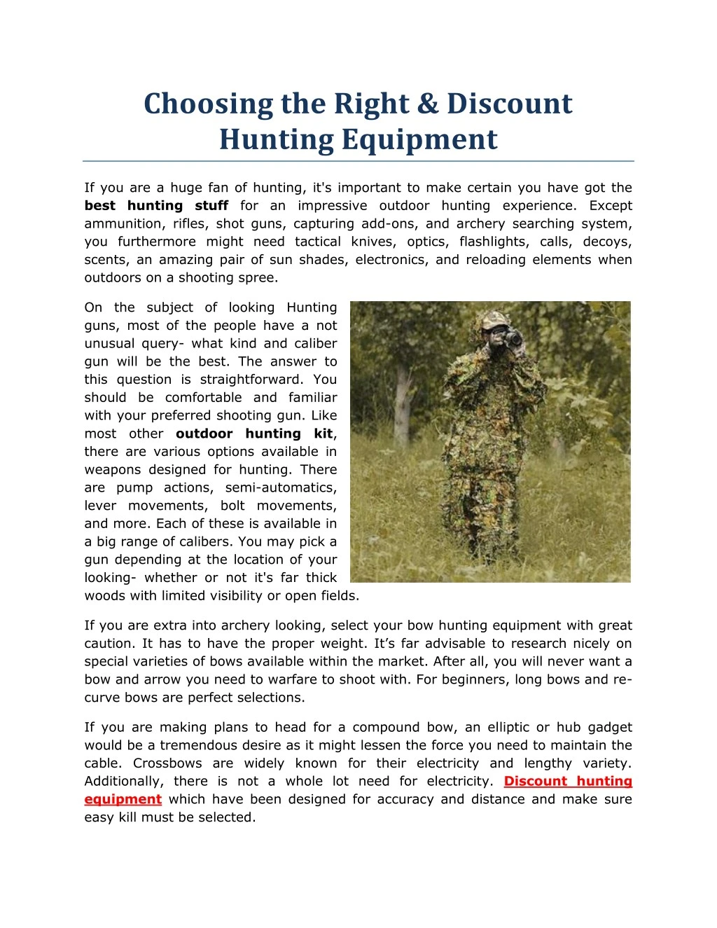 choosing the right discount hunting equipment