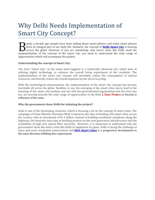 why delhi needs implementation of smart city