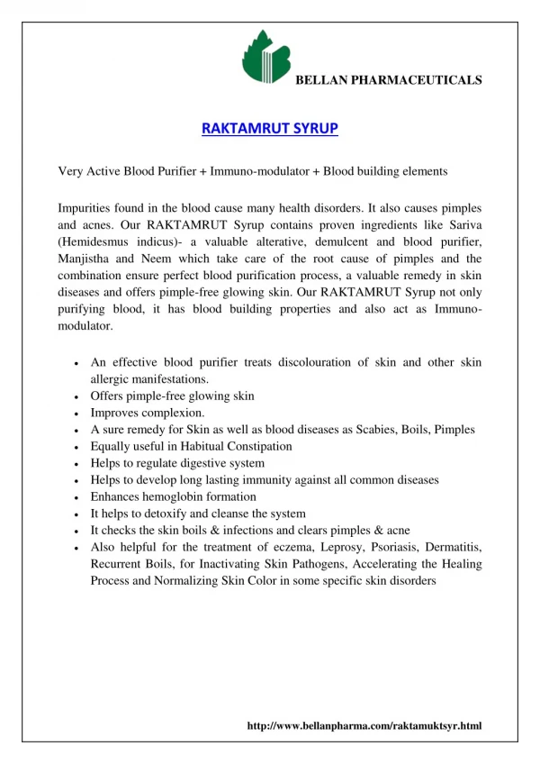 Bellan Pharmaceuticals | RAKTAMRUT SYRUP