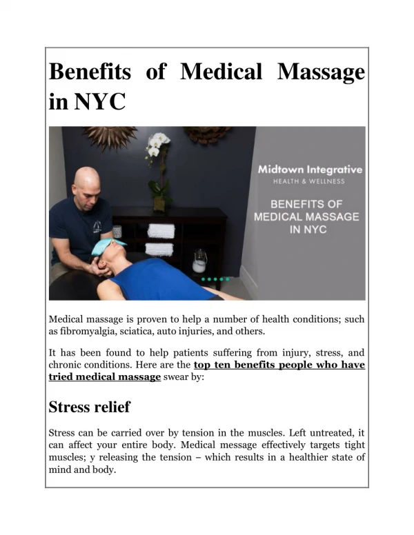 Benefits of Medical Massage in NYC