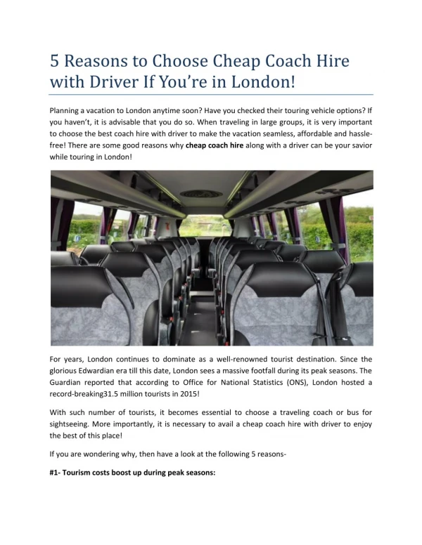 5 Reasons to Choose Cheap Coach Hire with Driver If You’re in London!