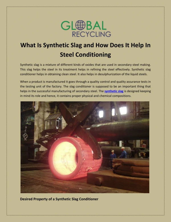 What Is Synthetic Slag and How Does It Help In Steel Conditioning