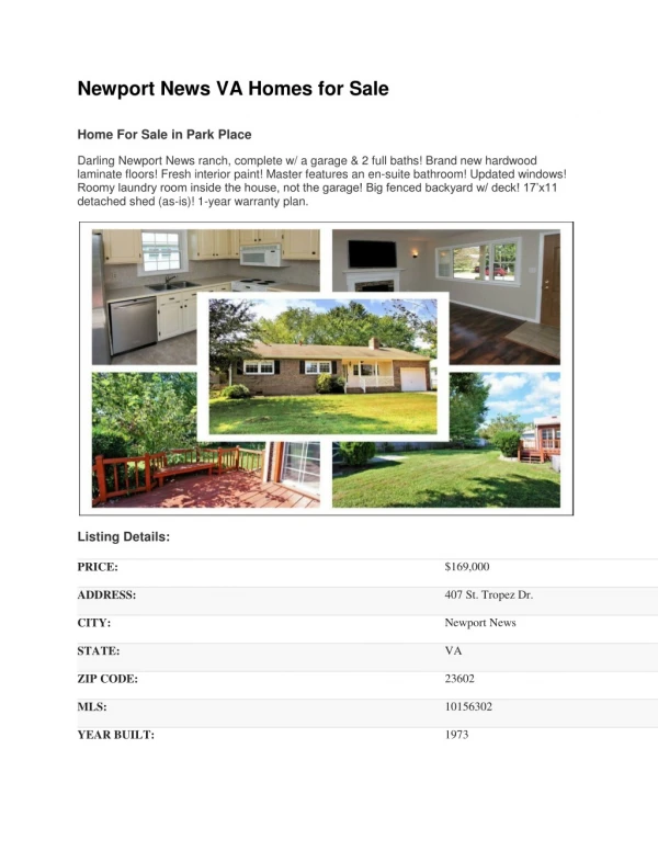 Newport News VA Homes for Sale