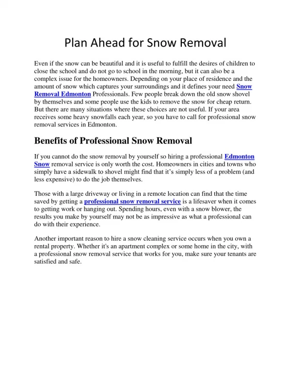 Plan Ahead for Snow Removal