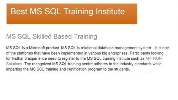 Best MS SQL Training Institute & Certification Course | Aptron