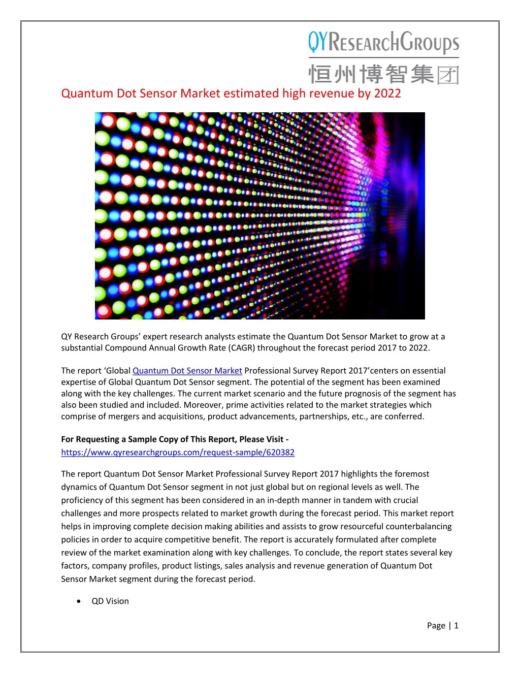 quantum dot sensor market estimated high revenue