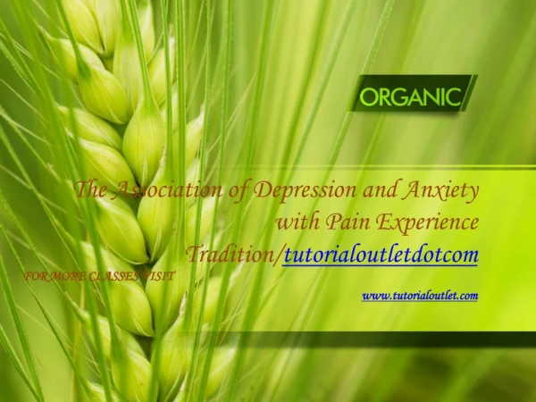 The Association of Depression and Anxiety with Pain Experience Tradition/tutorialoutletdotcom