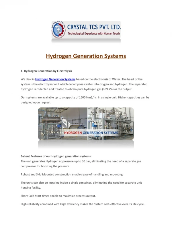 Hydrogen Generation Systems