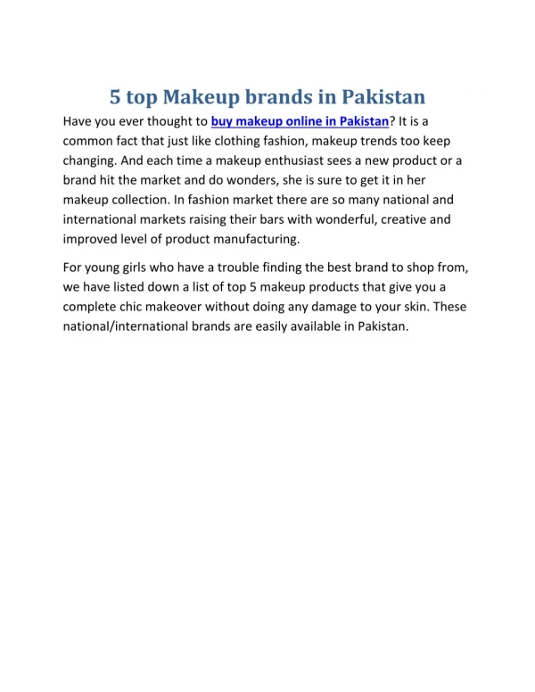 5 top Makeup brands in Pakistan