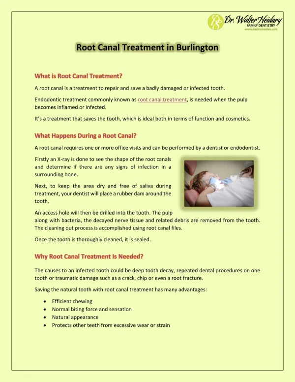 A Guide To Root Canal Treatment in Burlington