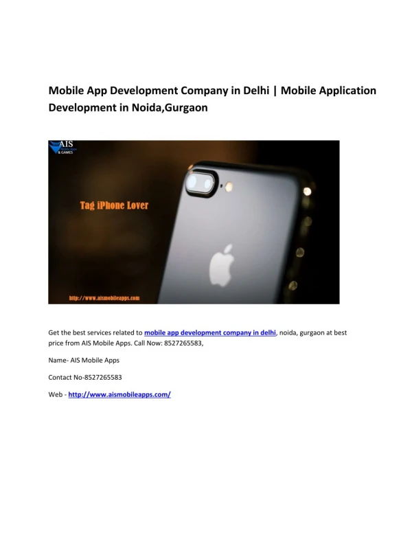 Mobile App Development Company in Delhi | Mobile Application Development in Noida,Gurgaon