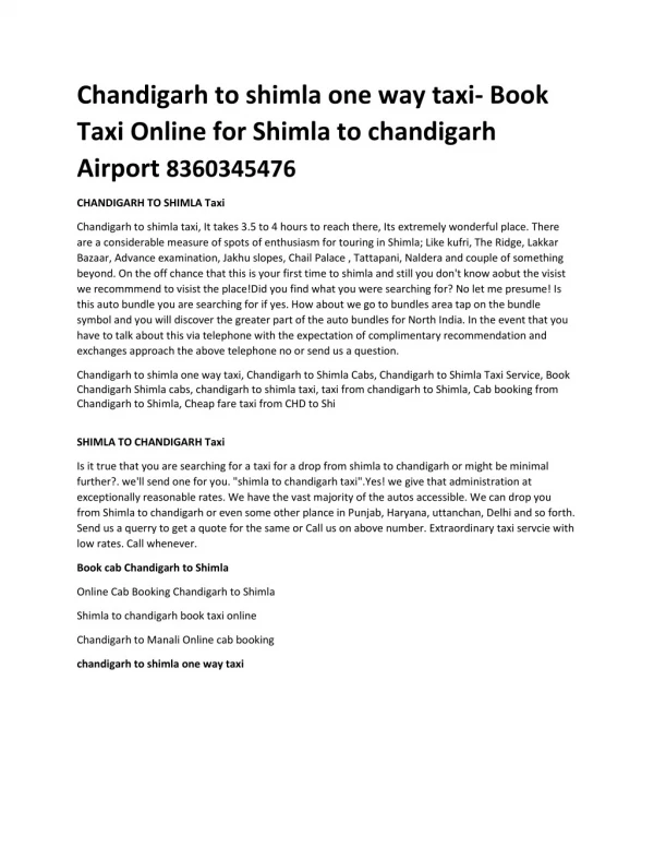 Best Taxi Service Chandigarh Shimla book now