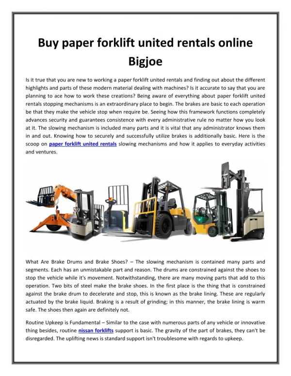Buy paper forklift united rentals online Bigjoe