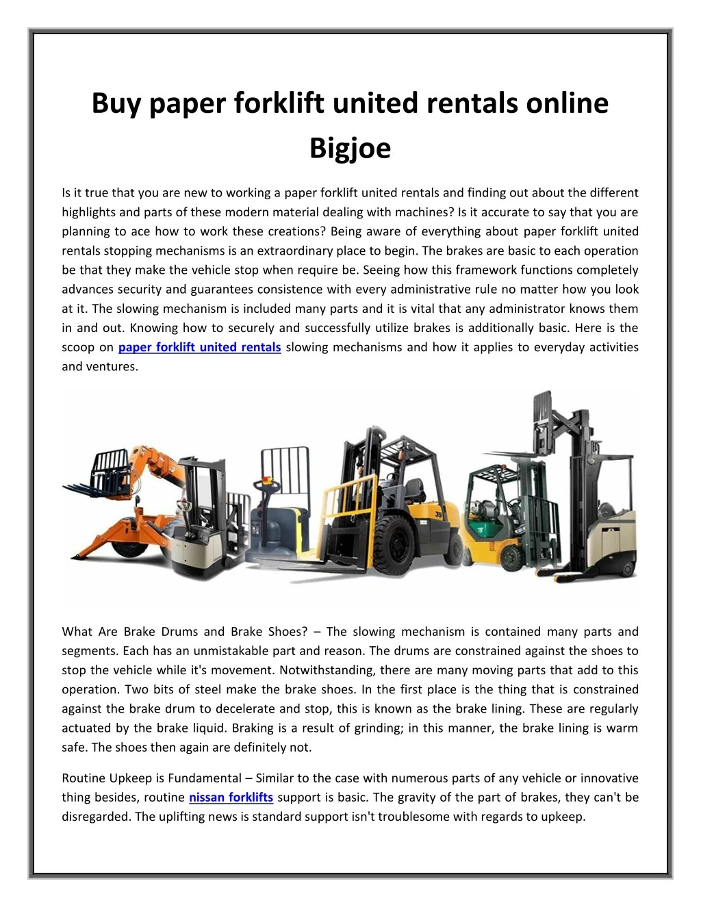 buy paper forklift united rentals online bigjoe