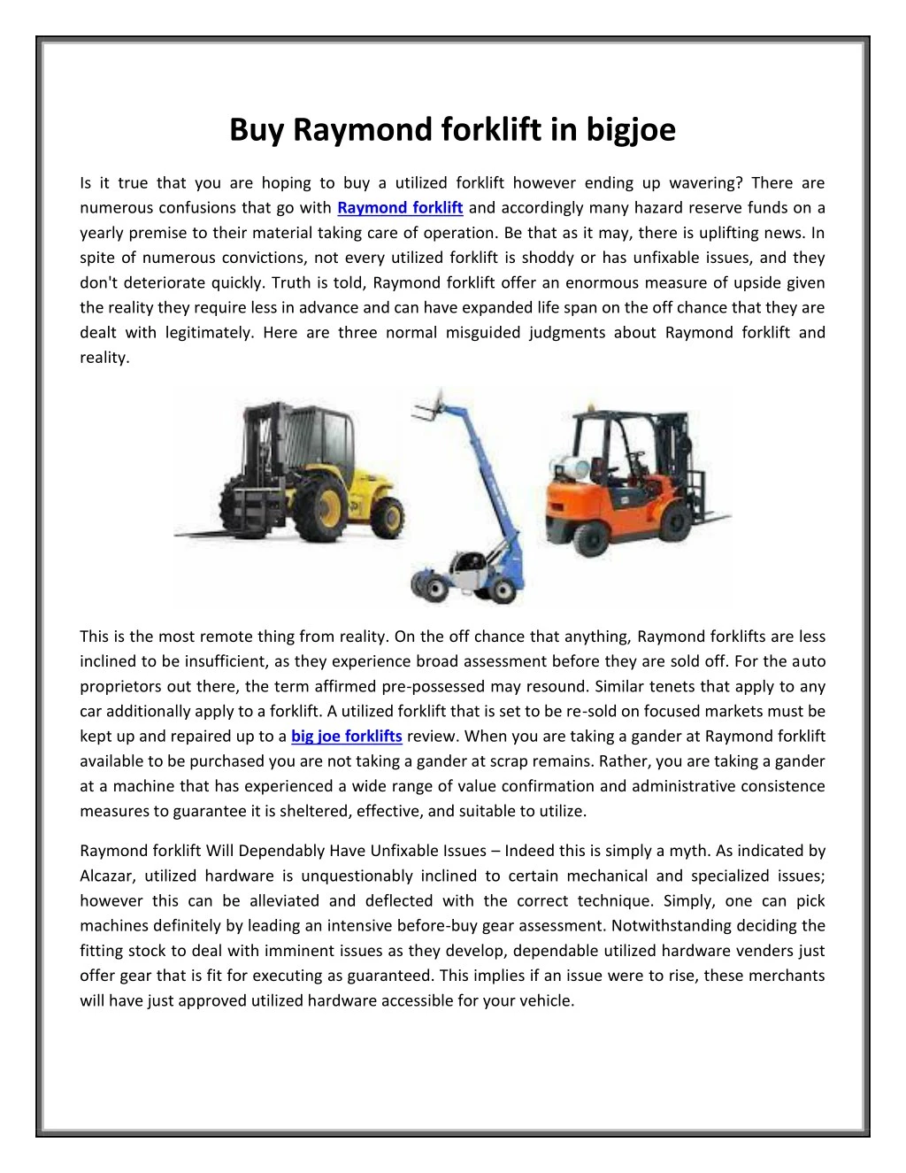 buy raymond forklift in bigjoe