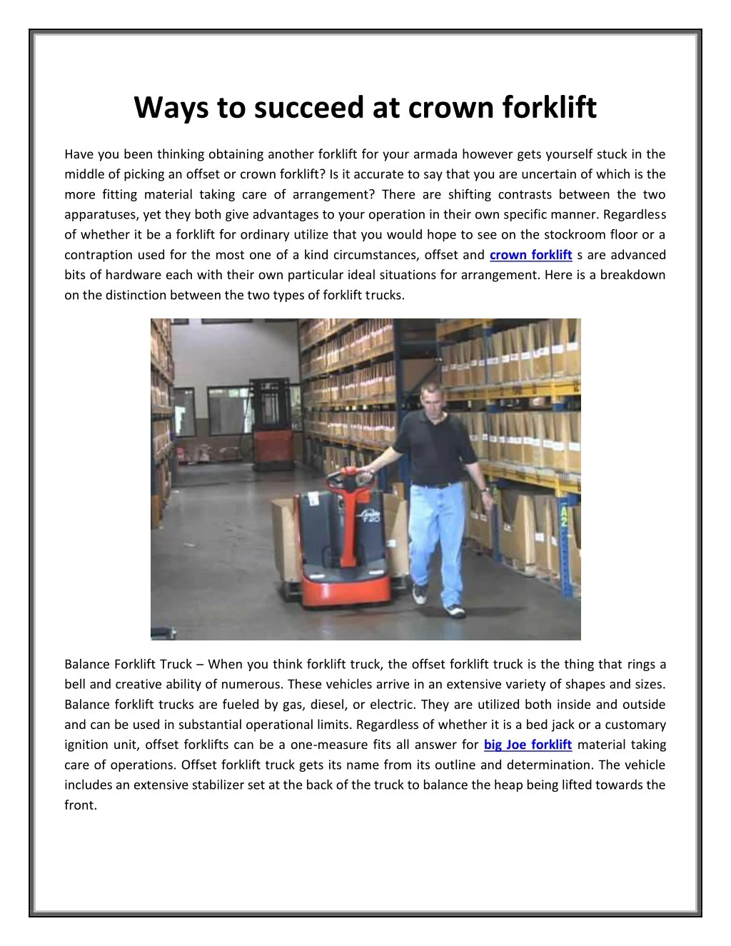 ways to succeed at crown forklift