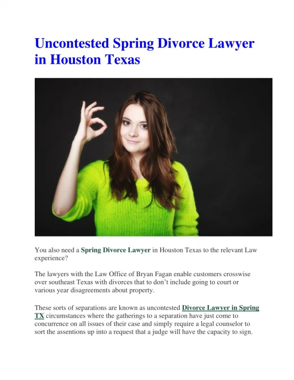 Uncontested Spring Divorce Lawyer in Houston Texas