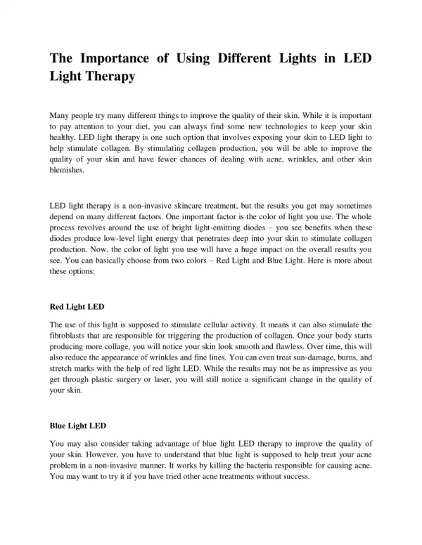 The Importance of Using Different Lights in LED Light Therapy