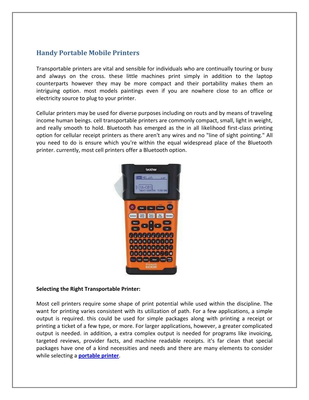 handy portable mobile printers transportable