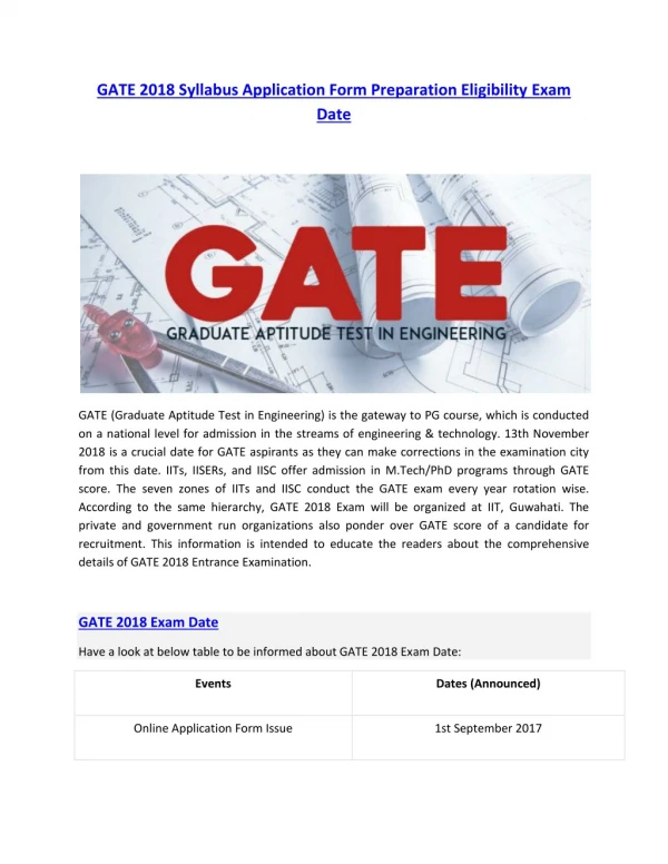 GATE 2018 Syllabus Application Form Preparation Tips Eligibility Exam Date