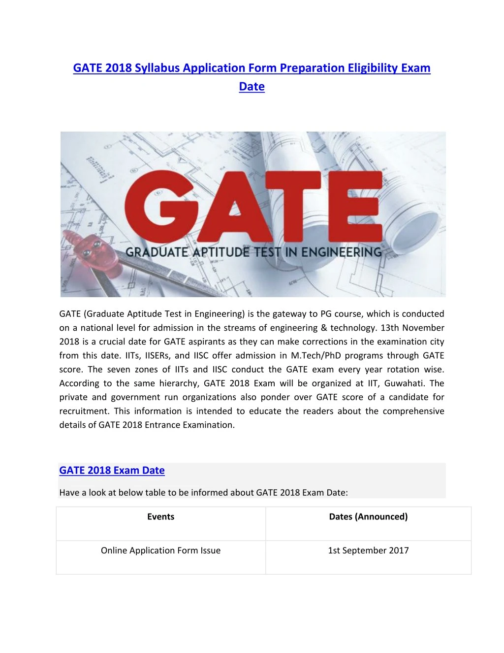 gate 2018 syllabus application form preparation