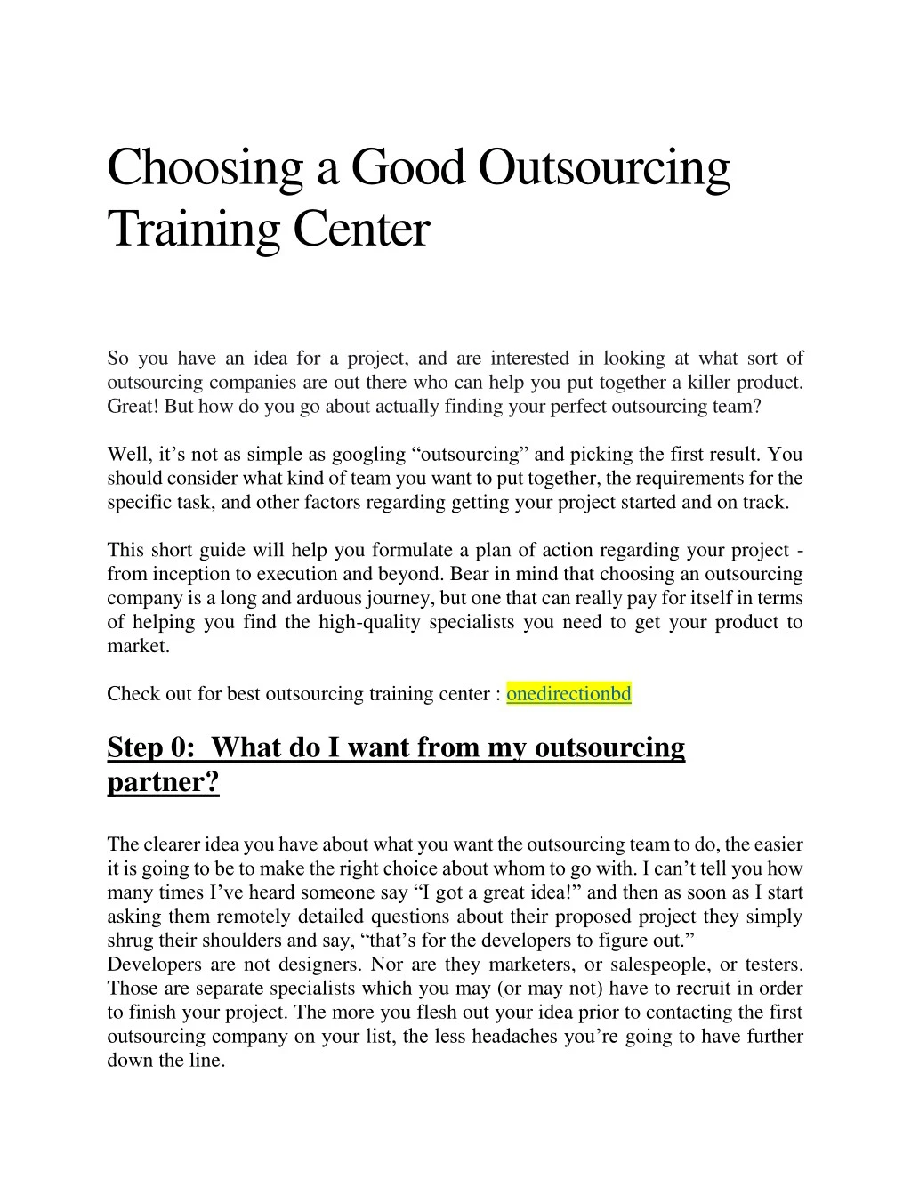 choosing a good outsourcing training center