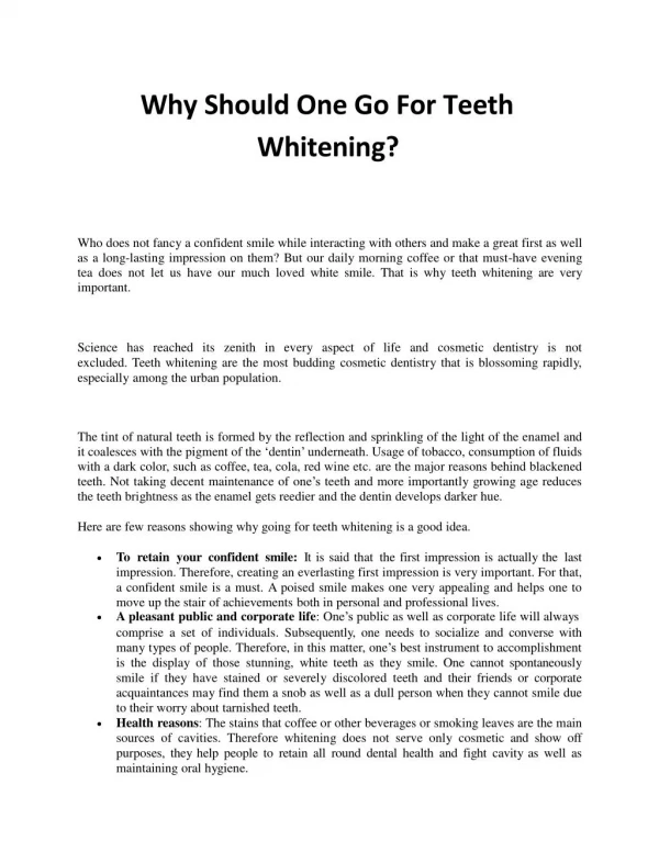 Why Should One Go For Teeth Whitening?